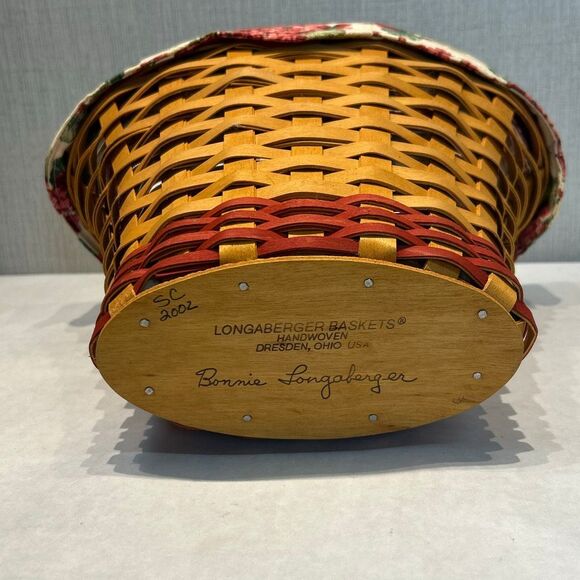 Longaberger Geranium Basket May 2002 Plastic Liner Floral Cloth Oval Cranberry P - Picture 7 of 10